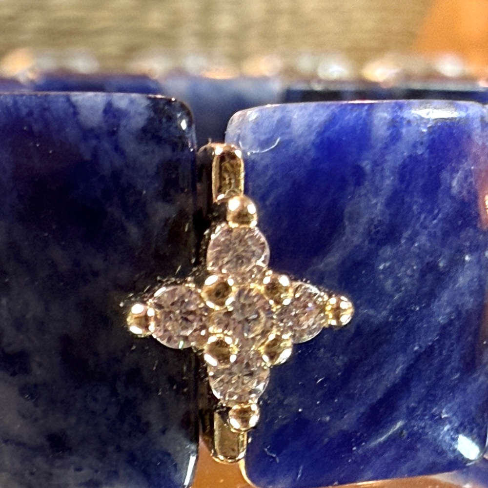 Deep Blue Sodalite Bracelet with Crystal Cross Charms Elegant Natural Stone - Picture 5 of 7